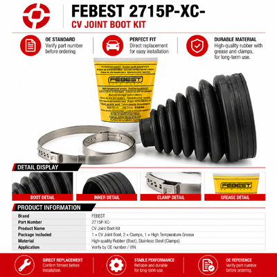 High Quality Inner CV Joint Boot Kit FEBEST 2715P-XC Drive Shaft CV Axle Joint Dust Boot Replacement Parts