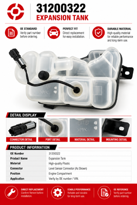 High Quality Engine Coolant Expansion Tank Reservoir 31200322 for Cooling System Coolant Overflow Bottle Replacement Parts