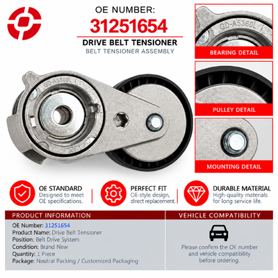 High Quality AC Compressor Drive Belt Tensioner 31251654 for C30 C70 S40 V50 Air Conditioning Replacement Parts