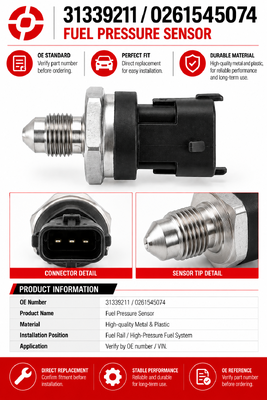 High Quality Fuel Rail Pressure Sensor 31339211 0261545074 for S60 S80 V40 V60 V70 Fuel Injection System Replacement Parts