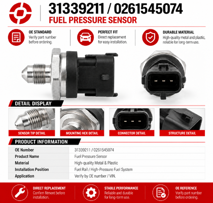 High Quality Fuel Rail Pressure Sensor 31339211 0261545074 for S60 S80 V40 V60 V70 Fuel Injection System Replacement Parts